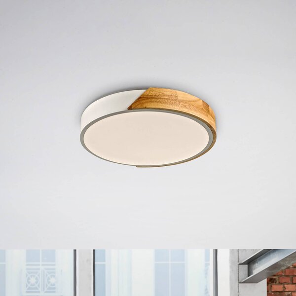 JUST LIGHT. Stropné LED svietidlo Bila, biele, Ø 32 cm, drevo, Svetlé drevo, Obývacia izba / jedáleň, Drevo, Závesné svietidlo