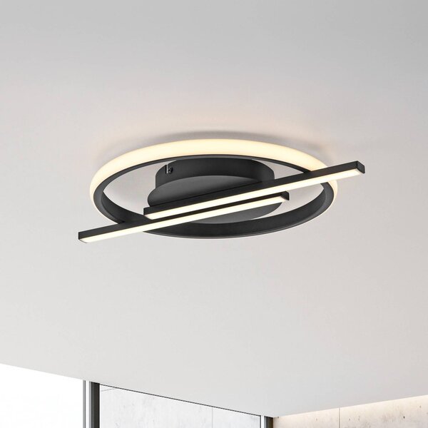 JUST LIGHT. GmbH Korsa LED stropné svietidlo, čierne, Ø31cm, stmievateľné, Čierna, Obývacia izba / jedáleň, kov, Moderný, Závesné svietidlo