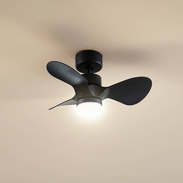 Lindby Stropný ventilátor LED Enon, čierny, DC motor, tichý, Čierna, Obývacia izba / jedáleň, kov, Moderný