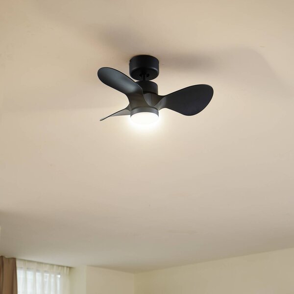 Lindby Stropný ventilátor LED Enon, čierny, DC motor, tichý, Čierna, Obývacia izba / jedáleň, kov, Moderný