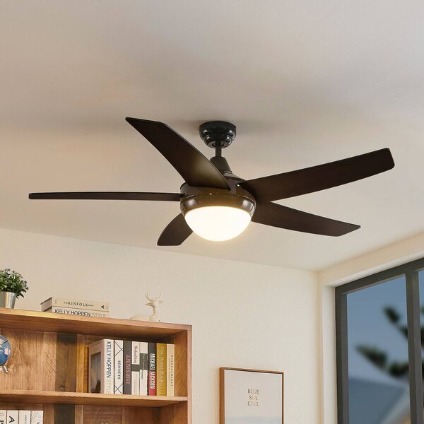 Stropný ventilátor Lindby s osvetlením Auraya, tichý, čierny, Čierna, Obývacia izba / jedáleň, kov, Moderný