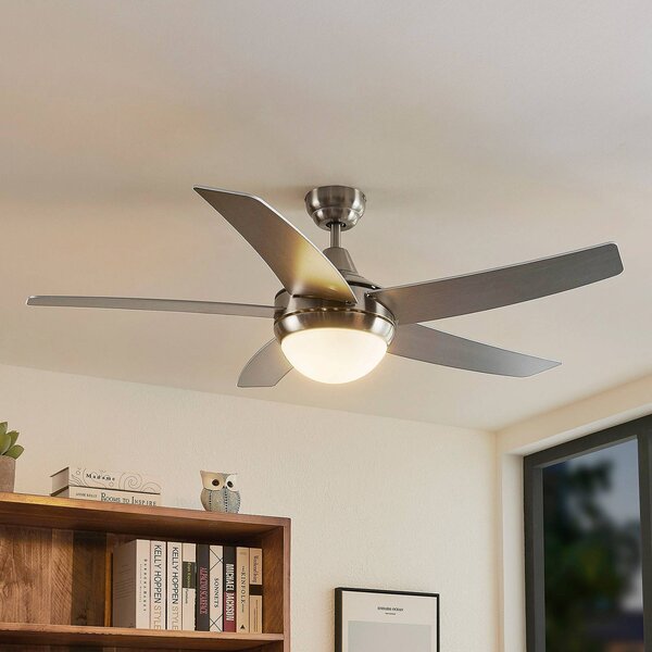 Stropný ventilátor Lindby s osvetlením Auraya, tichý, oceľový, Hliník / sivá / zinok, Obývacia izba / jedáleň, kov, Moderný