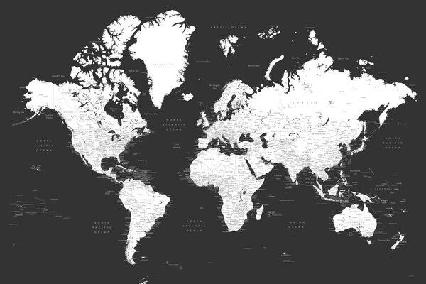 Plagát, Obraz - Blursbyai - Black and white world map