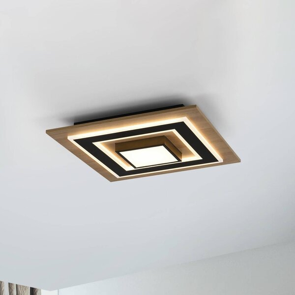JUST LIGHT. LED stropné svietidlo Tola, hranaté, 2 svetlá, drevo, 3000 K, Svetlé drevo, Obývacia izba / jedáleň, Drevo, Moderný, Stropné svetlo