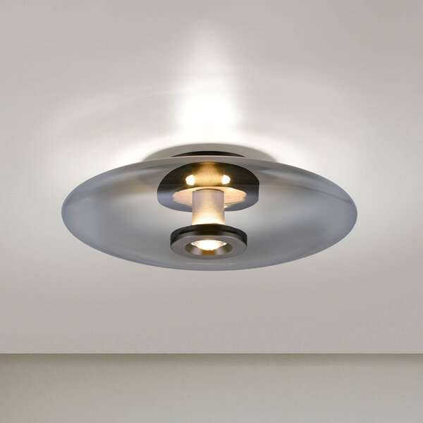 PURE Vitrum LED stropné svietidlo, sivé, sklo/hliník, Ø 45 cm, Hliník / sivá / zinok, Obývacia izba / jedáleň, Sklo, Moderný, Závesné svietidlo