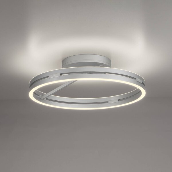 PURE stropné LED svetlo Loop, hliník, kov, Ø 60 cm, Hliník / sivá / zinok, Obývacia izba / jedáleň, Hliník, Moderný, Stropné svetlo polkruhové s priestorom
