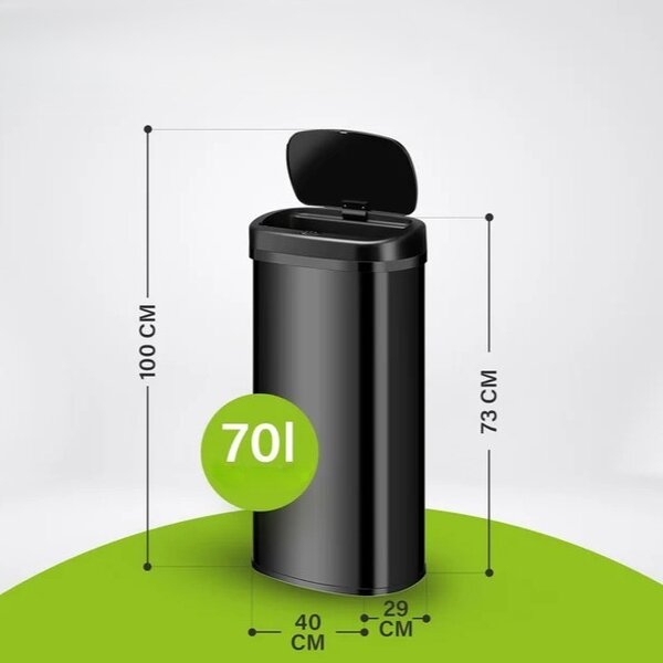 Bezdotykový hranatý odpadkový kôš 70 L - čierny
