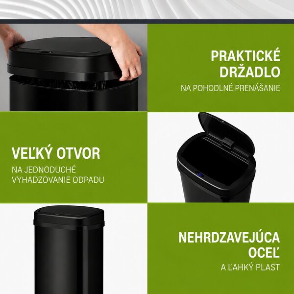 Bezdotykový hranatý odpadkový kôš 70 L - čierny