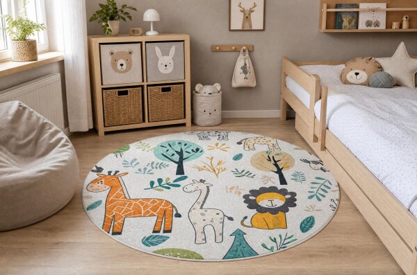 Detský koberec protišmykový BAMBINO 61570 krémový / zelený kruh