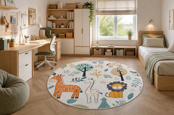 Detský koberec protišmykový BAMBINO 61570 krémový / zelený kruh