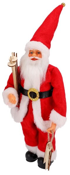 Vianočná dekorácia Santa Claus so sánkami a lyžami červená 30 cm