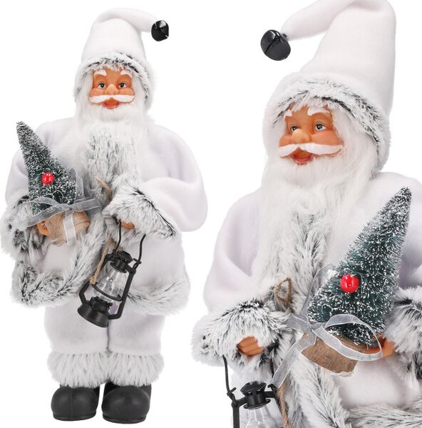 Vianočná dekorácia Santa Claus s lampášom biela / sivá 30 cm