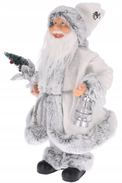 Vianočná dekorácia Santa Claus s lampášom biela / sivá 40 cm