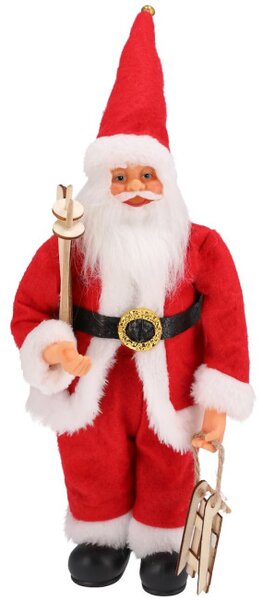 Vianočná dekorácia Santa Claus so sánkami a lyžami červená 30 cm