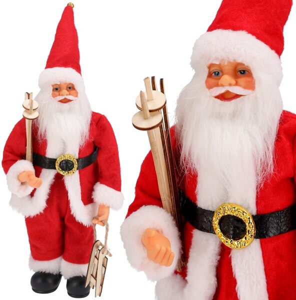 Vianočná dekorácia Santa Claus so sánkami a lyžami červená 30 cm