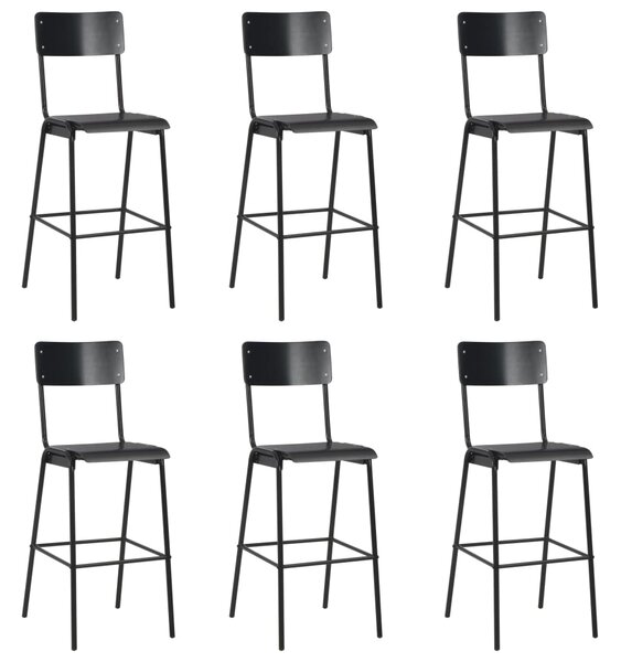 Barové stoličky 6 ks čierne preglejka a oceľ