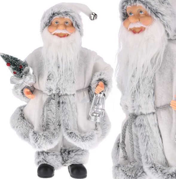 Vianočná dekorácia Santa Claus s lampášom biela / sivá 40 cm
