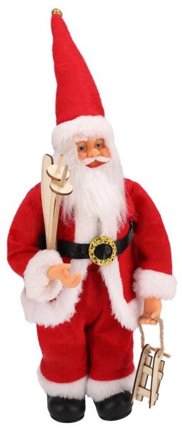 Vianočná dekorácia Santa Claus so sánkami a lyžami červená 30 cm
