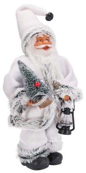 Vianočná dekorácia Santa Claus s lampášom biela / sivá 30 cm