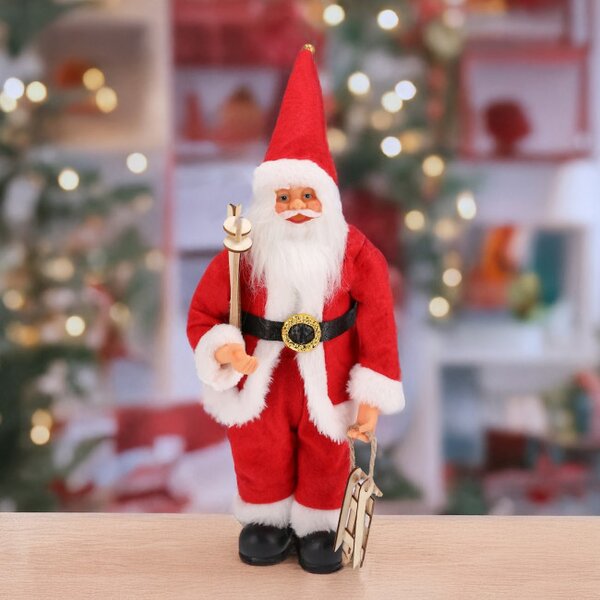 Vianočná dekorácia Santa Claus so sánkami a lyžami červená 30 cm