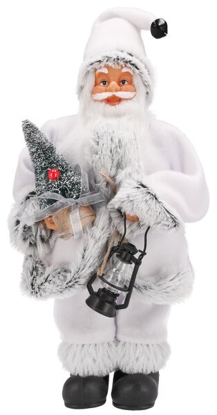 Vianočná dekorácia Santa Claus s lampášom biela / sivá 30 cm