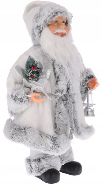 Vianočná dekorácia Santa Claus s lampášom biela / sivá 40 cm