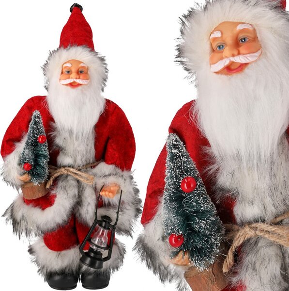 Vianočná dekorácia Santa Claus so sánkami a lyžami 30 cm