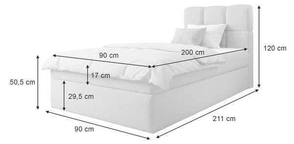 Jednolôžková boxspring posteľ s úložným priestorom Massimo 90x200 - sivá