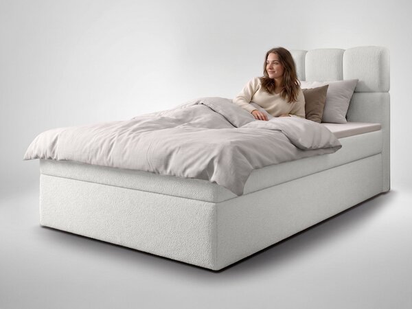 Jednolôžková boxspring posteľ s úložným priestorom Massimo 90x200 - biela