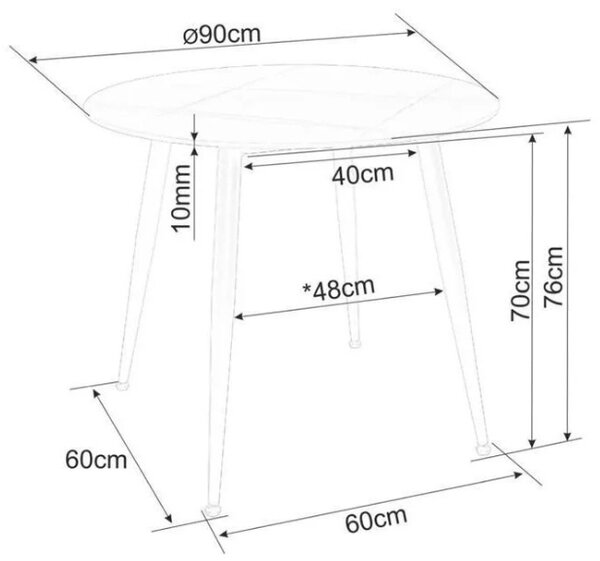 Okrúhly jedálenský stôl RION 90 cm s keramickou doskou, čierny mramor