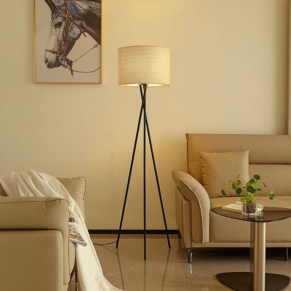 Stojacia lampa Lindby Soula, Ø 40 cm, béžová, plast, E27, Krémová / jantárovo žltá, Obývacia izba / jedáleň, Plast, Vidiecky / Rustikálny, Stojaca lampa