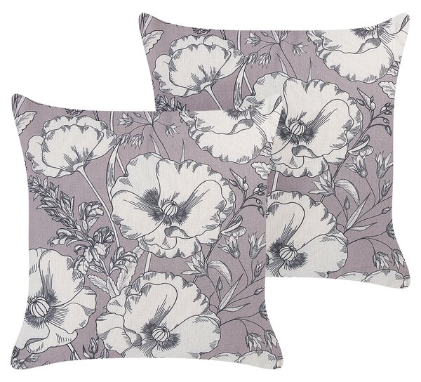 Sada 2 dekoratívnych vankúšov sivá krémová biela polyester 45 x 45 cm kvetovaný vzor moderný glamour štýl