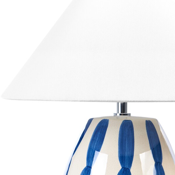 Stolná lampa svetlobéžová a modrá keramická 41 cm biele kužeľové tienidlo ručne vyrobená nočná lampa obývačka spálňa
