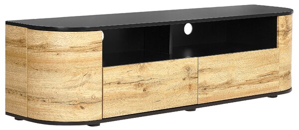 TV stolík svetlé drevo čierna spracované drevo s 2 zásuvkami komoda rustikálny dizajn