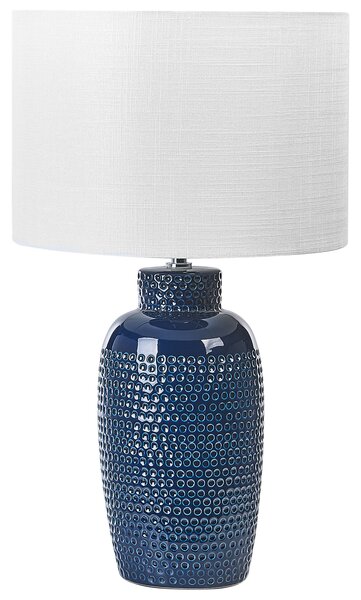 Stolná lampa námornícka modrá keramická 53 cm biele tienidlo ručne vyrobená nočná lampa osvetlenie do obývačky a spálne