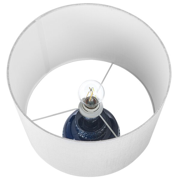 Stolná lampa námornícka modrá keramická 53 cm biele tienidlo ručne vyrobená nočná lampa osvetlenie do obývačky a spálne