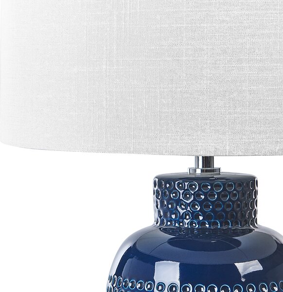 Stolná lampa námornícka modrá keramická 53 cm biele tienidlo ručne vyrobená nočná lampa osvetlenie do obývačky a spálne