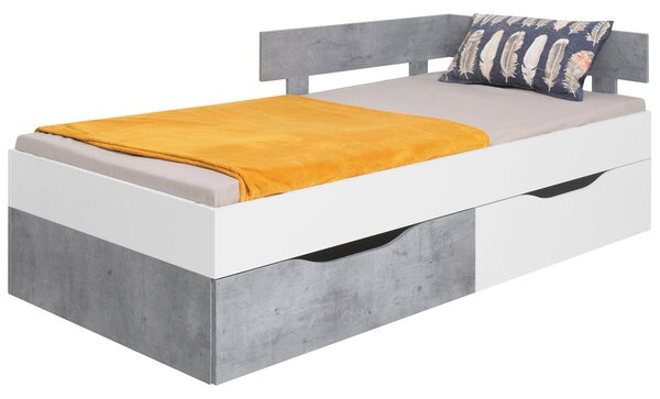 Jednolôžková posteľ 90 cm PR15 / PR16 L/P Hallem (Biely + Beton). Vlastná spoľahlivá doprava až k Vám domov. 1070314