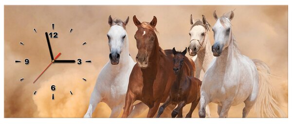 Obraz s hodinami Cválajúce kone Rozmery: 100 x 40 cm