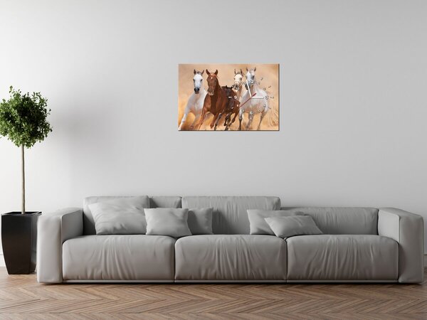 Obraz s hodinami Cválajúce kone Rozmery: 100 x 40 cm