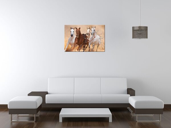 Obraz s hodinami Cválajúce kone Rozmery: 100 x 40 cm
