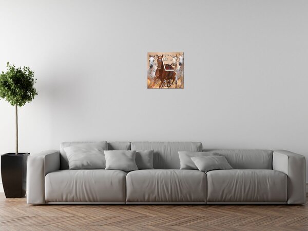 Obraz s hodinami Cválajúce kone Rozmery: 100 x 40 cm