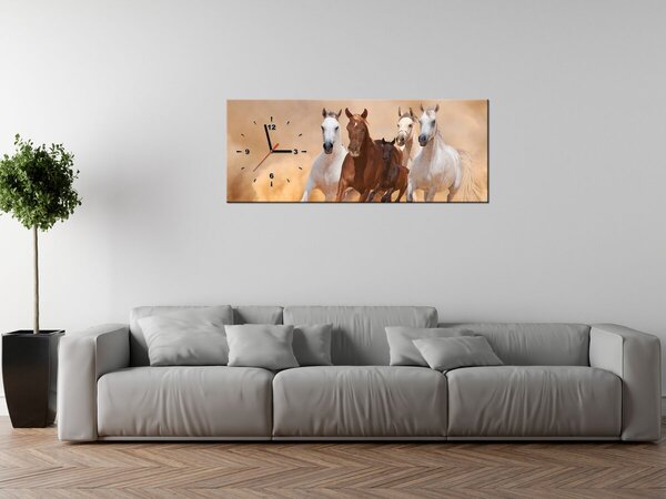 Obraz s hodinami Cválajúce kone Rozmery: 100 x 40 cm