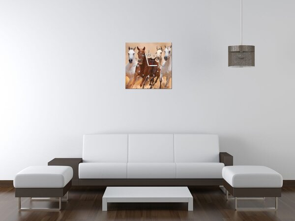 Obraz s hodinami Cválajúce kone Rozmery: 100 x 40 cm