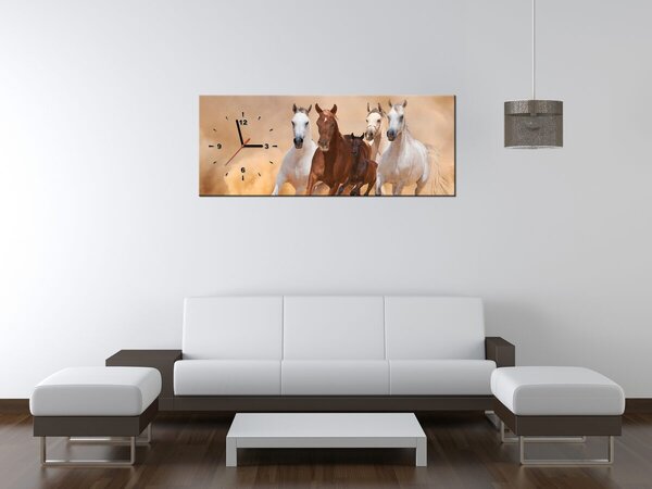 Obraz s hodinami Cválajúce kone Rozmery: 100 x 40 cm