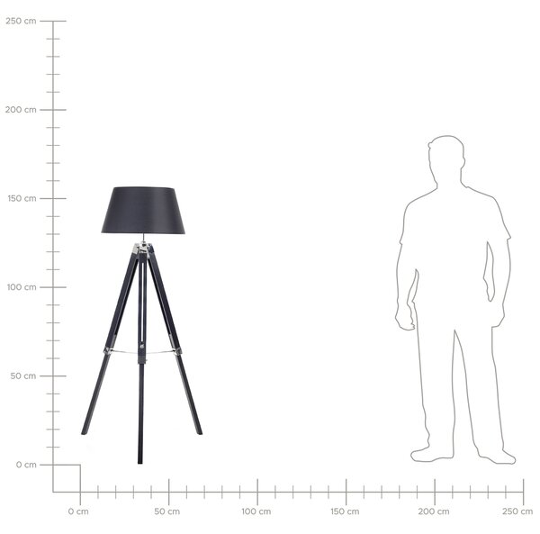 Stojaca lampa čierne drevo 143 cm látkové tienidlo trojnohý drevený statív výškovo nastaviteľný dlhý kábel s vypínačom Moderný dizajn