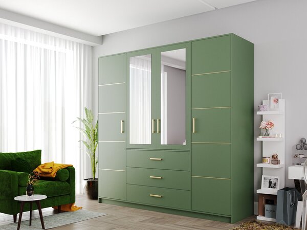 Mirjan24 Šatníková skriňa so zrkadlom Lily D4 II, Farby: slivková / slivková + zlatá 5903211055409
