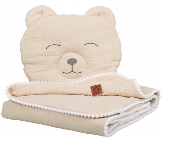 BabiM Mušelínová deka s vankúšikom Teddy Farba: béžová