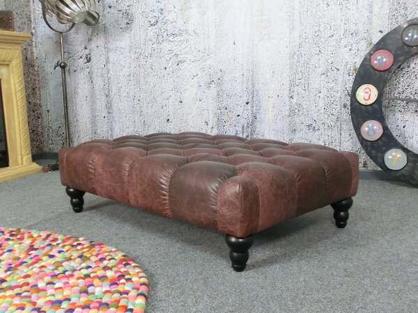 (2583) CANYON Chesterfield luxusný kožený taburet hnedý