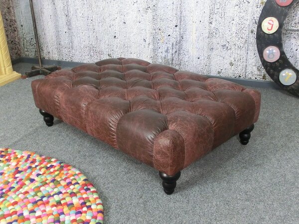 (2583) CANYON Chesterfield luxusný kožený taburet hnedý